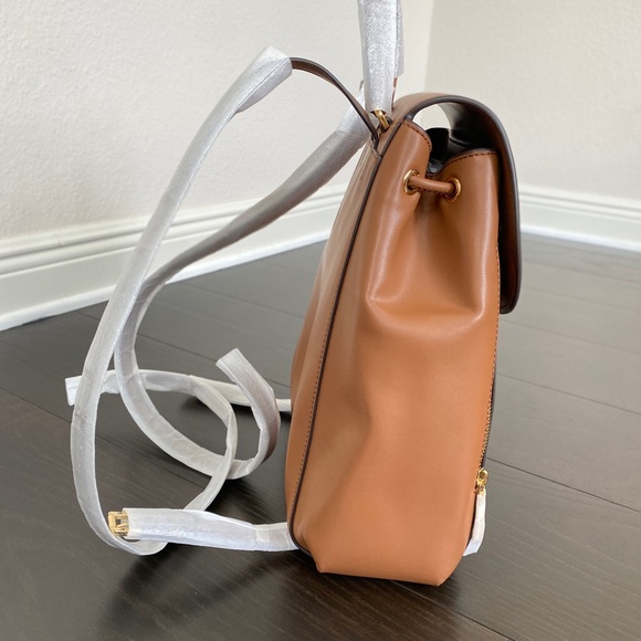 Michael Kors Phoebe Medium FLAP Drawstring Brown MK Travel School Backpack - Picture 3 of 16